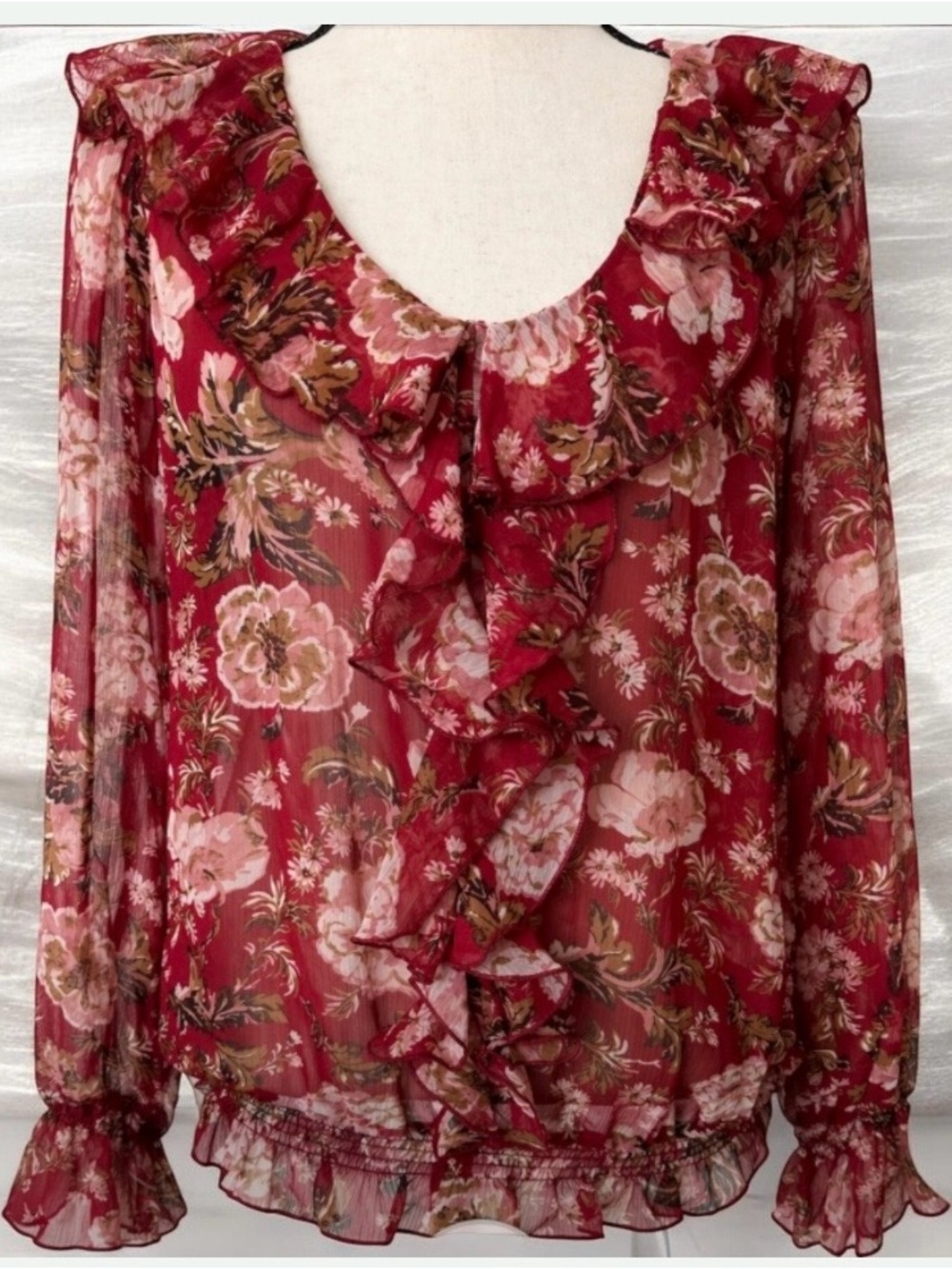 Floral Ruffle Blouse XL Boho Romantic Peasant Fairy Whimsy Elastic Top XL